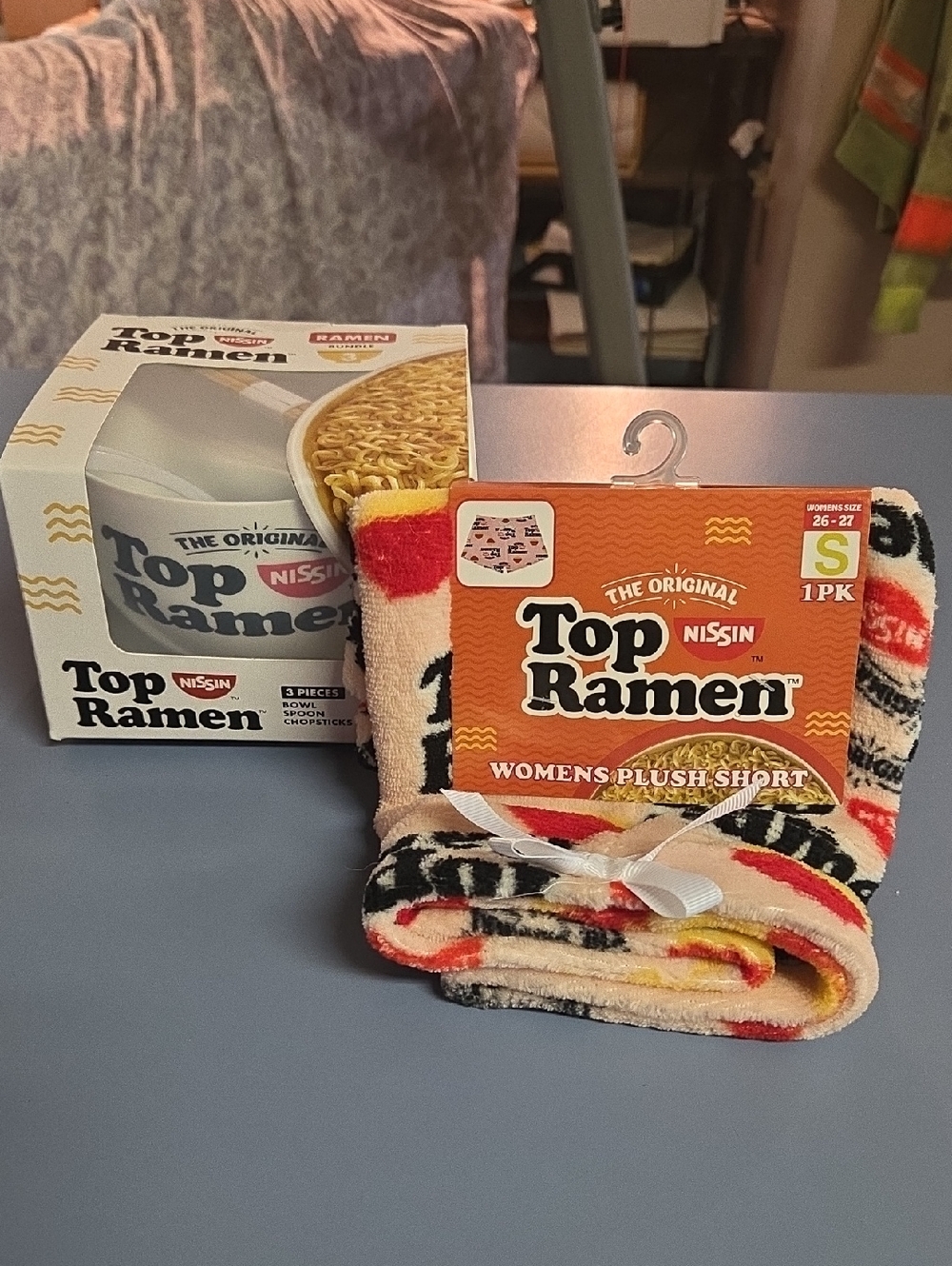 Top Ramen Set - White with Red and Black Accents TOP Ramen Plush Shorts.